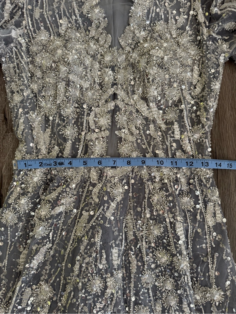Azzure Couture Silver Embellished Gown- Size 8-Beaded Tulle Evening Dress - Picture 10 of 13